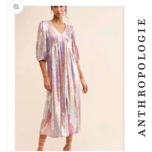 Anthropologie Silver and Pink Sequin Dress